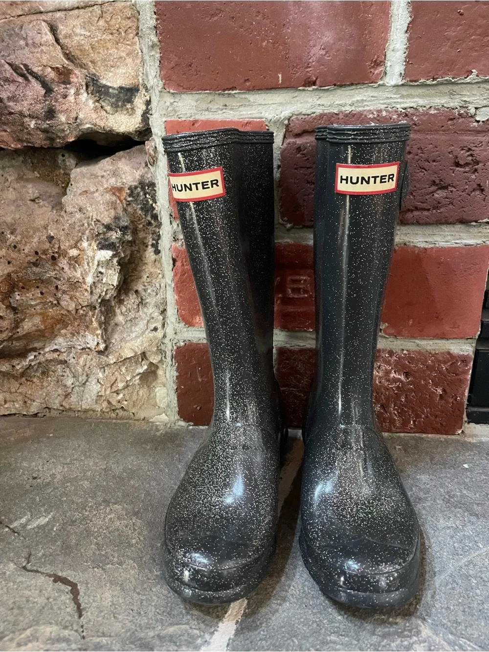 Hunter Black Glitter Rain Boots- Unisex